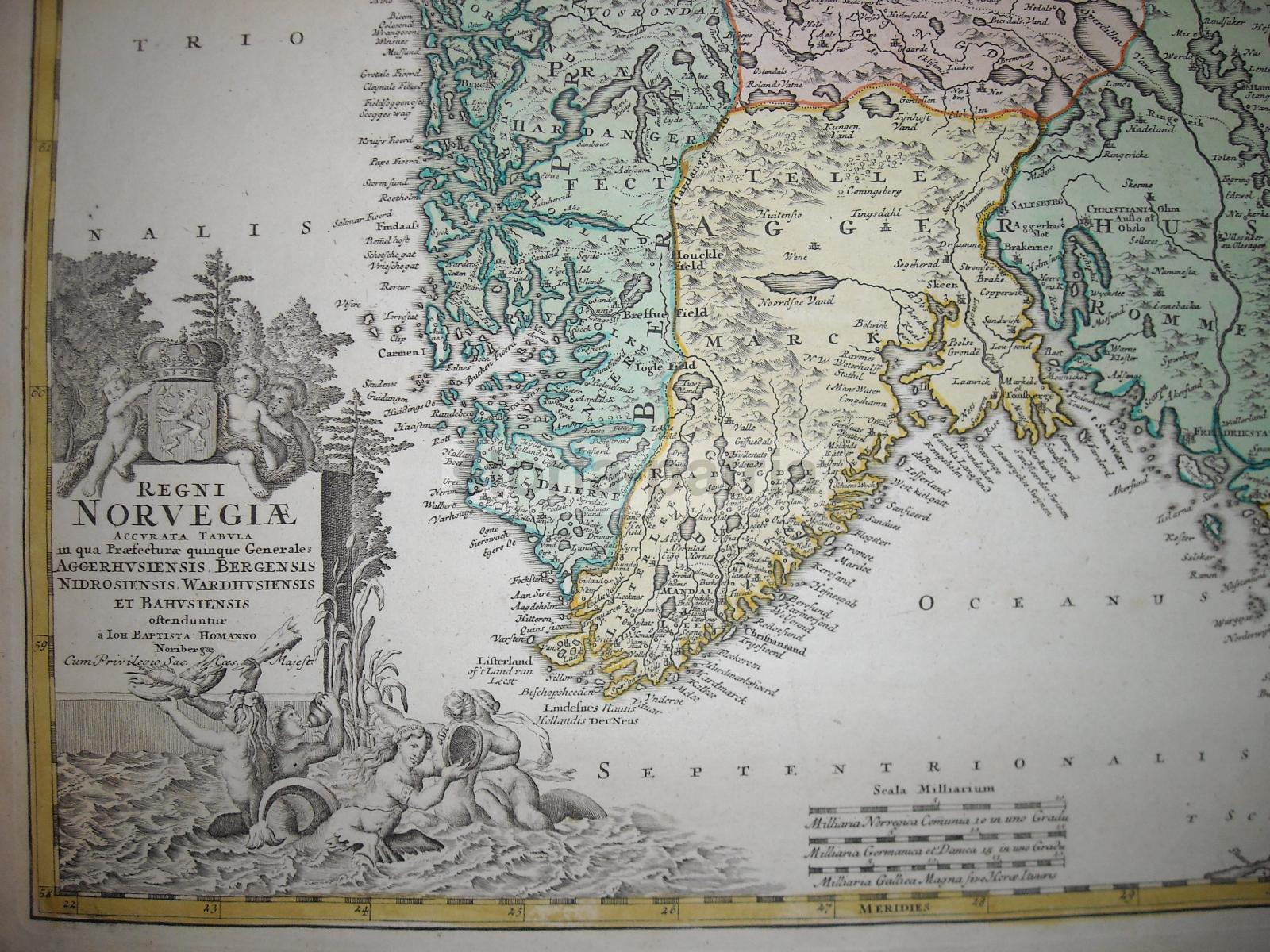 Antichissima Mappa Geografica, Norvegia, Bella Cartografia A Colori, Decorativa immagine 2
