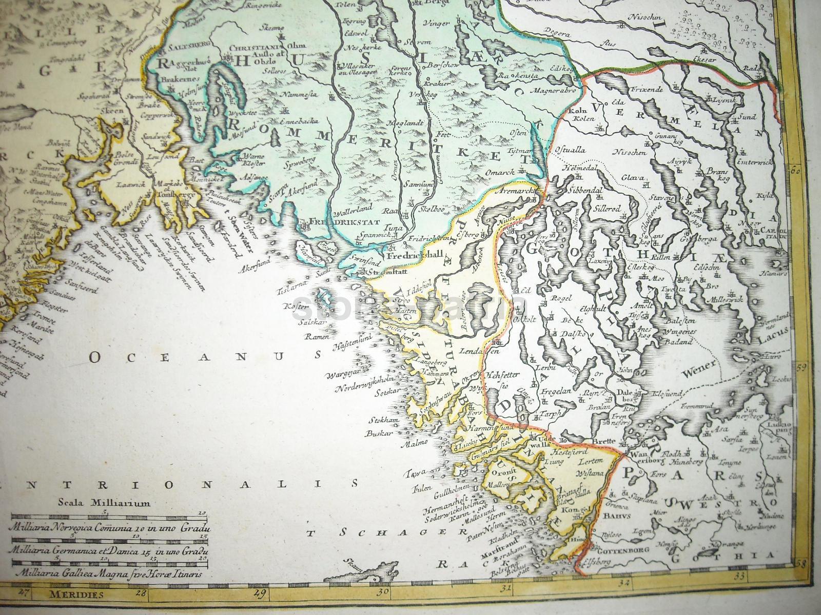 Antichissima Mappa Geografica, Norvegia, Bella Cartografia A Colori, Decorativa immagine 3