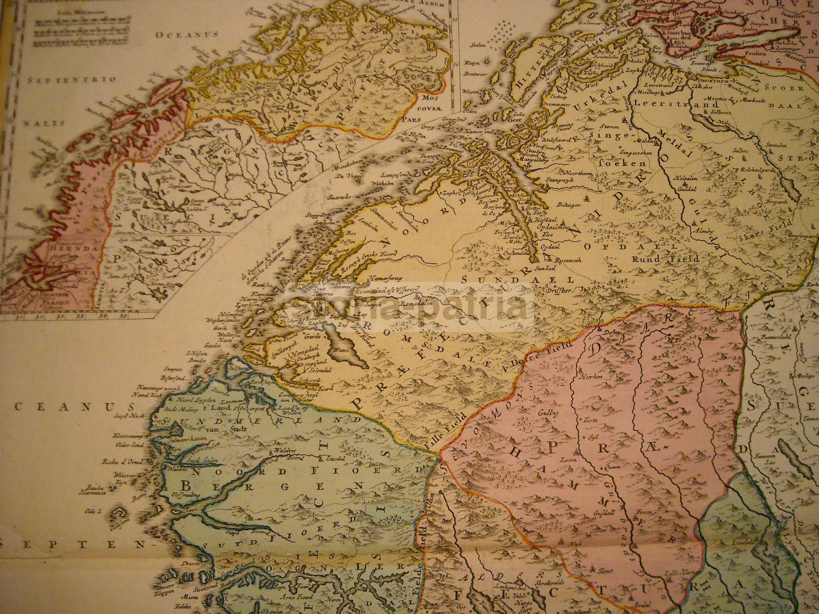 Antichissima Mappa Geografica, Norvegia, Bella Cartografia A Colori, Decorativa immagine 4