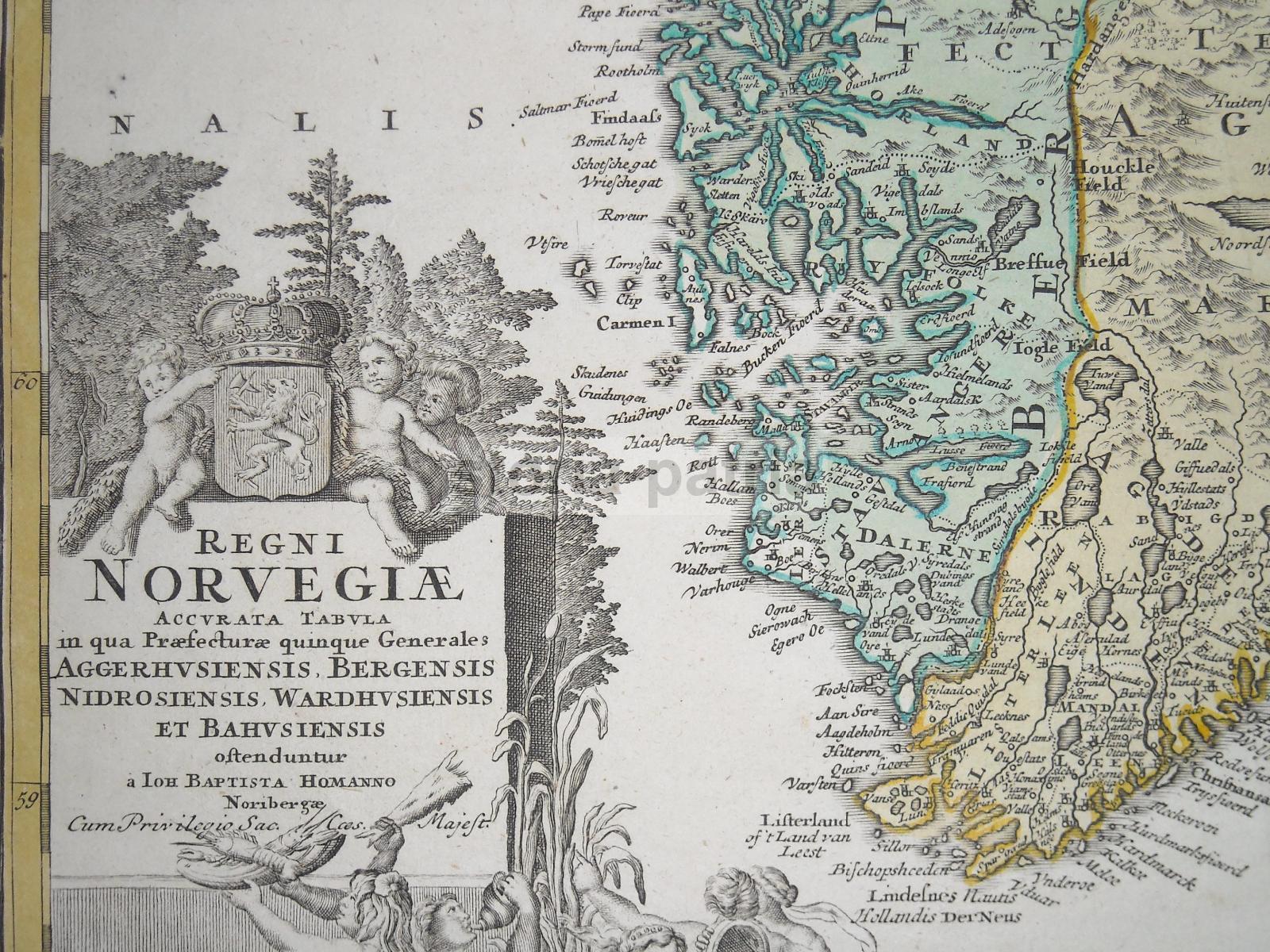 Antichissima Mappa Geografica, Norvegia, Bella Cartografia A Colori, Decorativa immagine 5