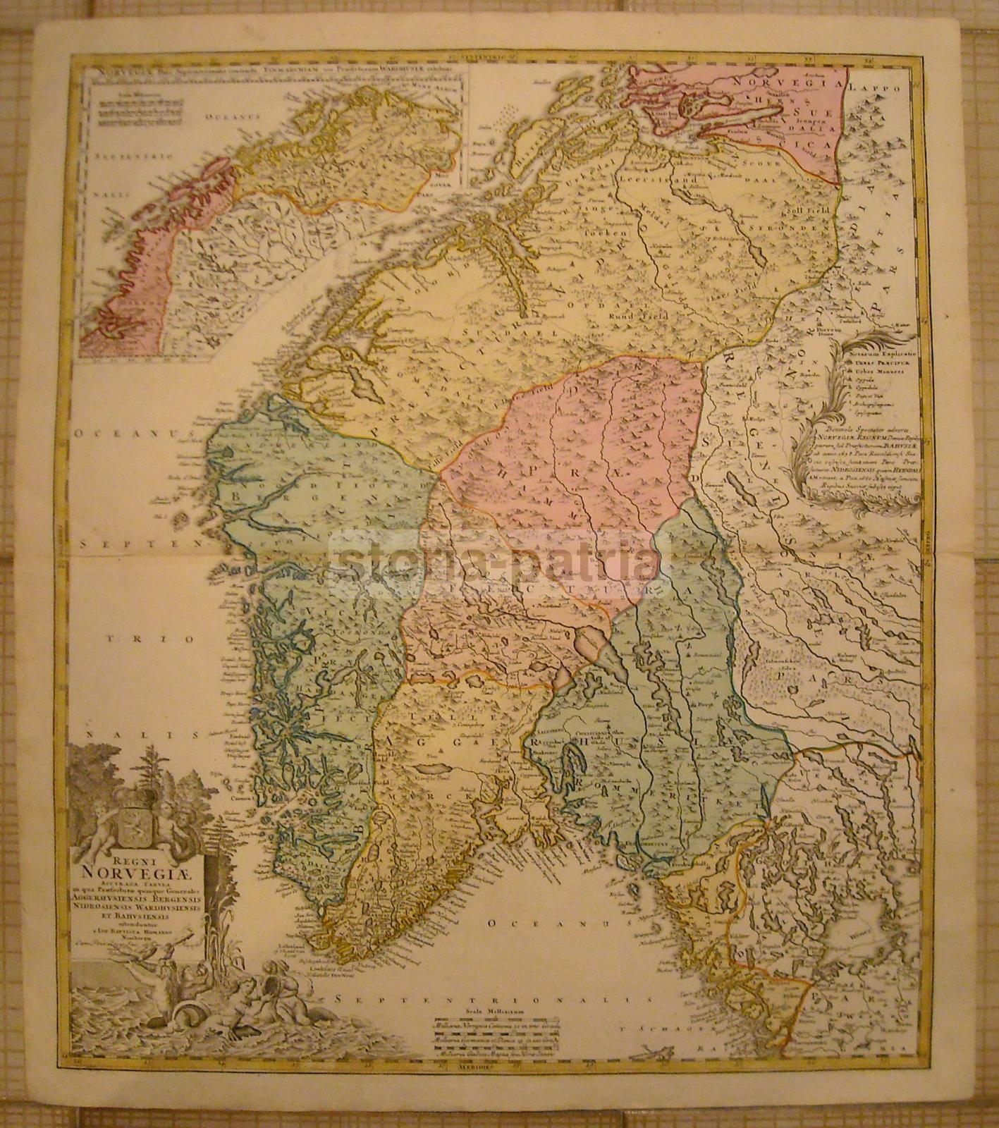 Antichissima Mappa Geografica, Norvegia, Bella Cartografia A Colori, Decorativa immagine 6