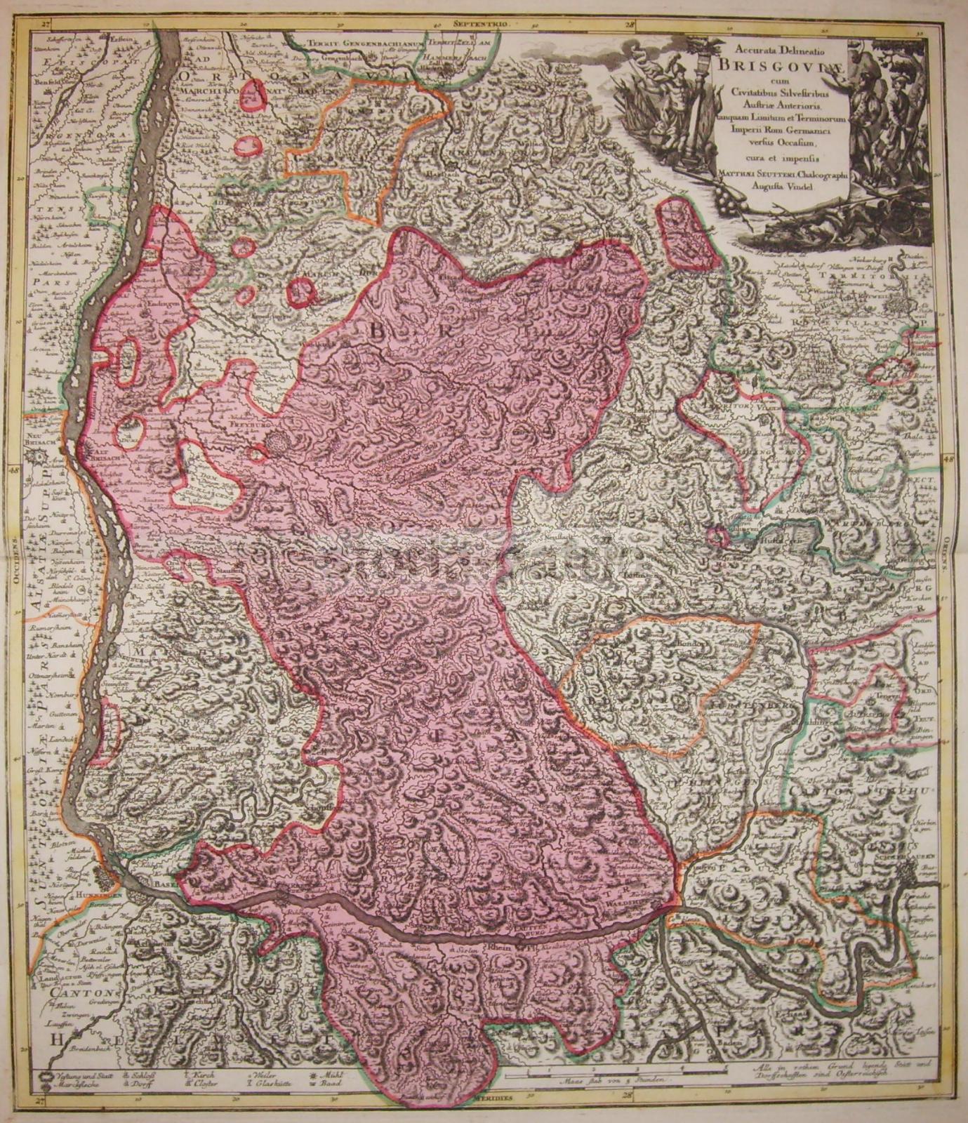 Brisgovia, Austria, Germania, Svizzera, Alsazia, Antichissima Antica Cartografia, Rara immagine 1