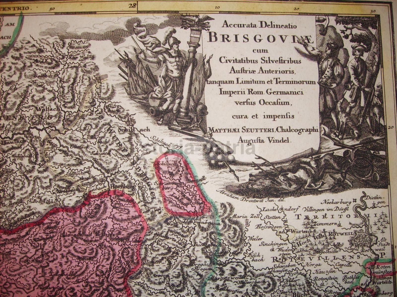 Brisgovia, Austria, Germania, Svizzera, Alsazia, Antichissima Antica Cartografia, Rara immagine 2