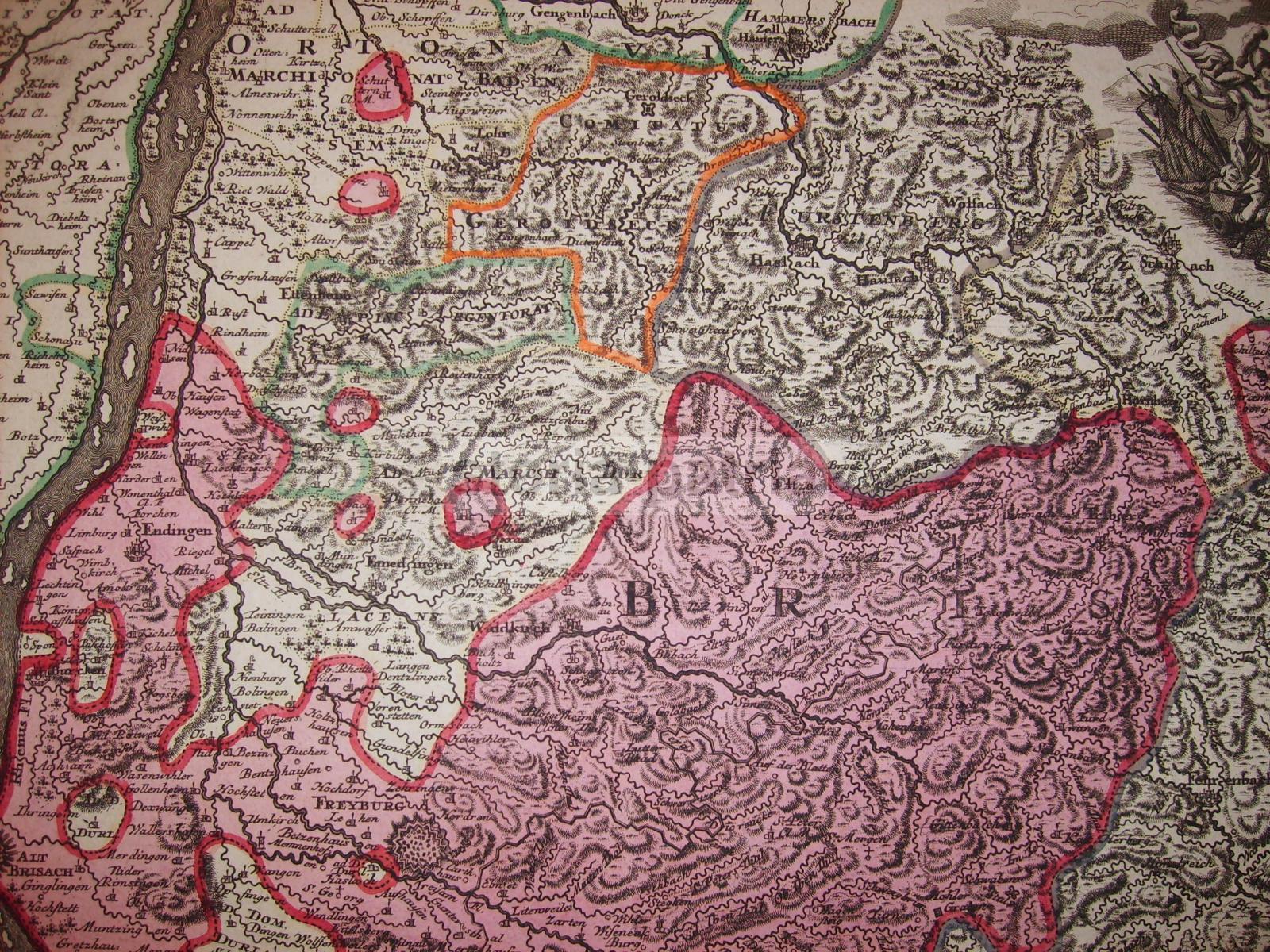 Brisgovia, Austria, Germania, Svizzera, Alsazia, Antichissima Antica Cartografia, Rara immagine 3