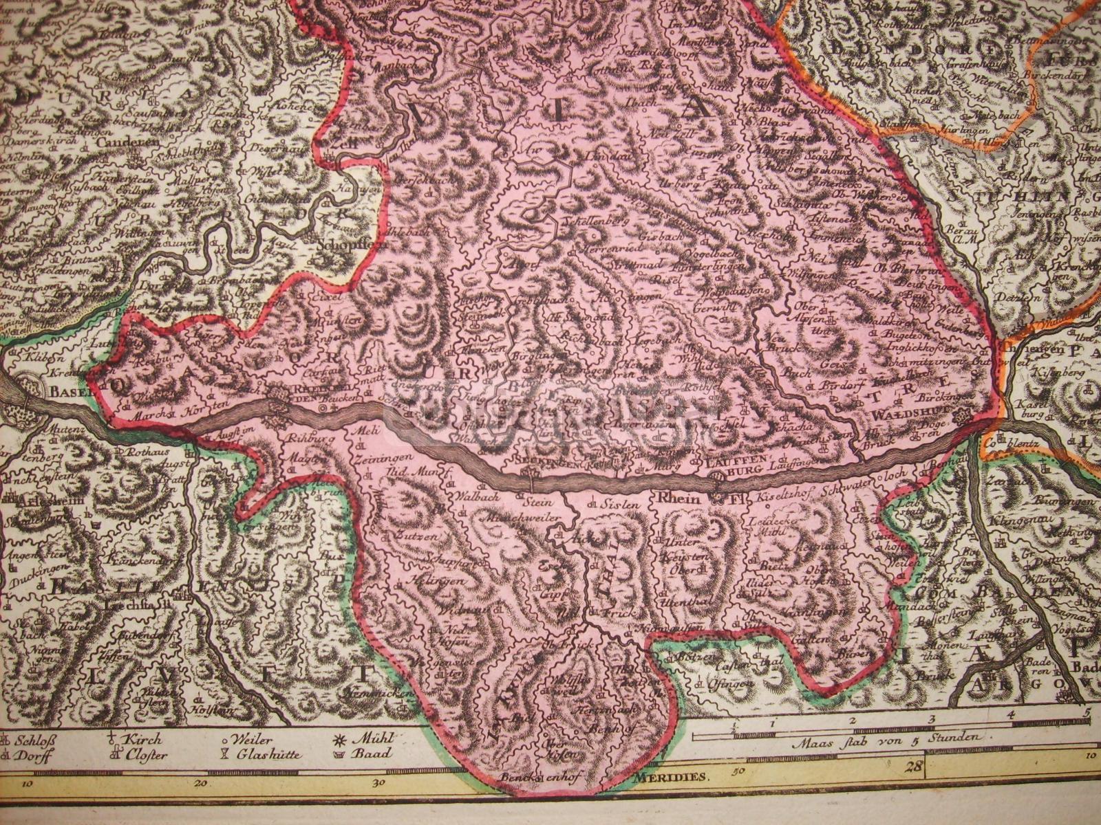 Brisgovia, Austria, Germania, Svizzera, Alsazia, Antichissima Antica Cartografia, Rara immagine 4