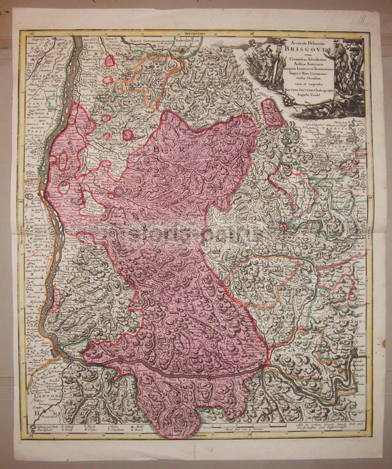 Brisgovia, Austria, Germania, Svizzera, Alsazia, Antichissima Antica Cartografia, Rara immagine 5