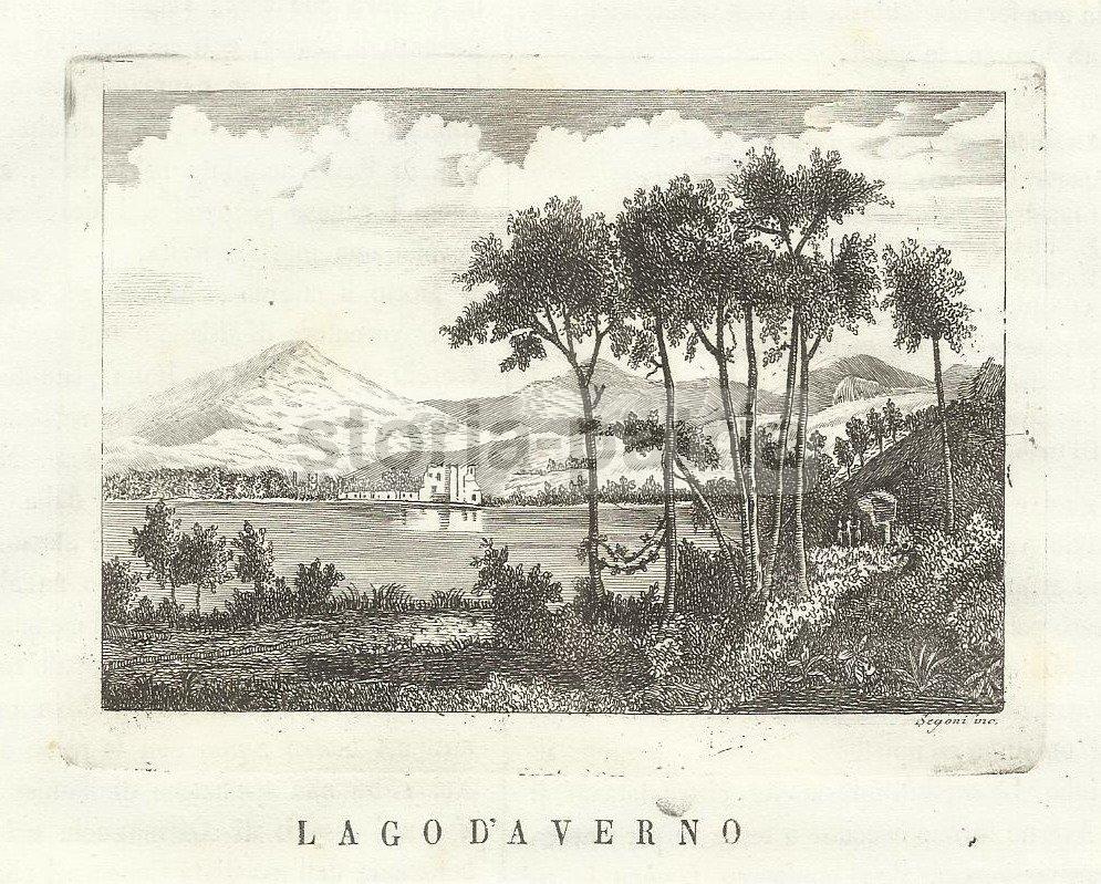 Campania, Lago Di Averno, Veduta Paesaggistica Dell800, Antica Acquaforte, Segoni immagine 1