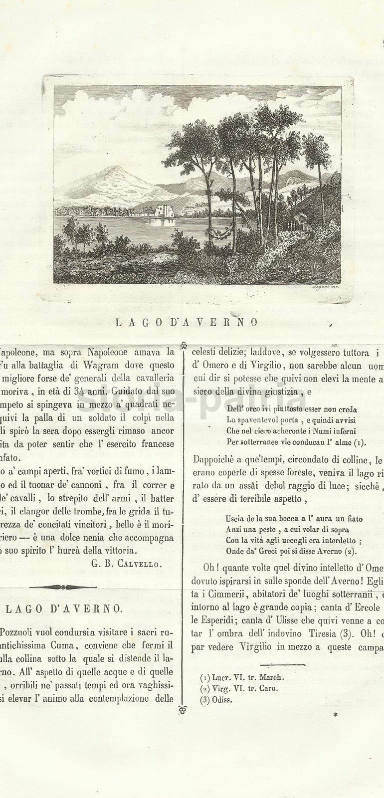 Campania, Lago Di Averno, Veduta Paesaggistica Dell800, Antica Acquaforte, Segoni immagine 2