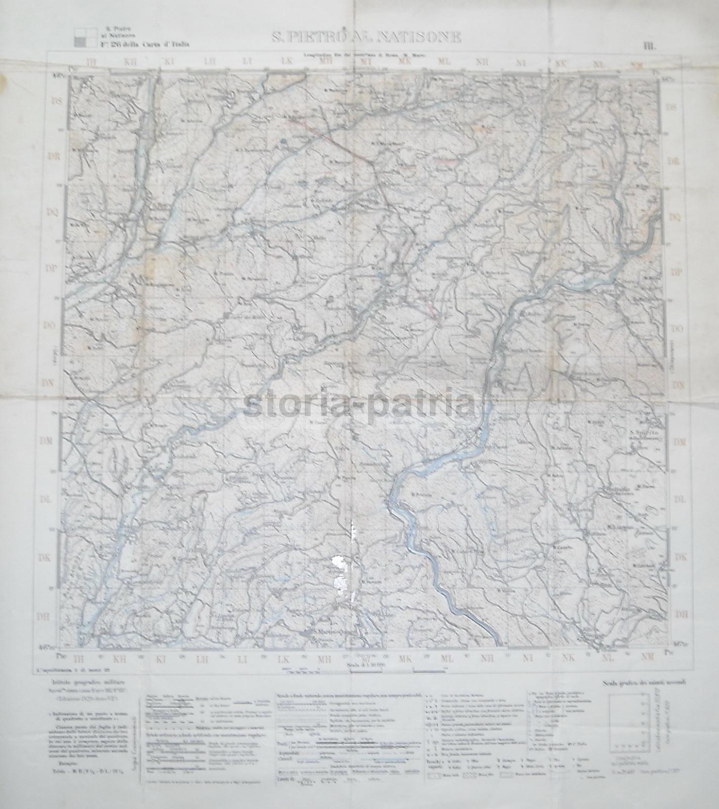 Cartografia d'Epoca, S Pietro Al Natisone, Isonzo, S Martino Quisca, Grimacco, 1929 immagine 1