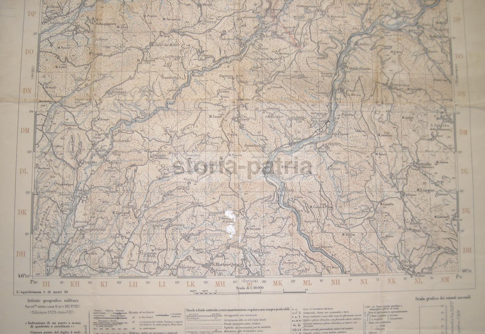 Cartografia d'Epoca, S Pietro Al Natisone, Isonzo, S Martino Quisca, Grimacco, 1929 immagine 2