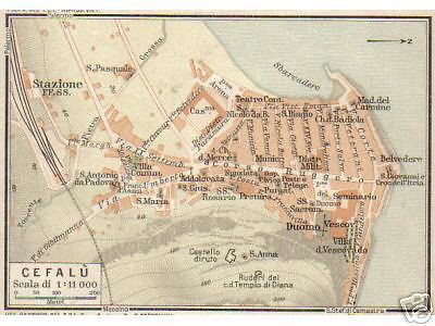 Cefalu, Palermo, Interessante Antica Mappa Topografica immagine 1