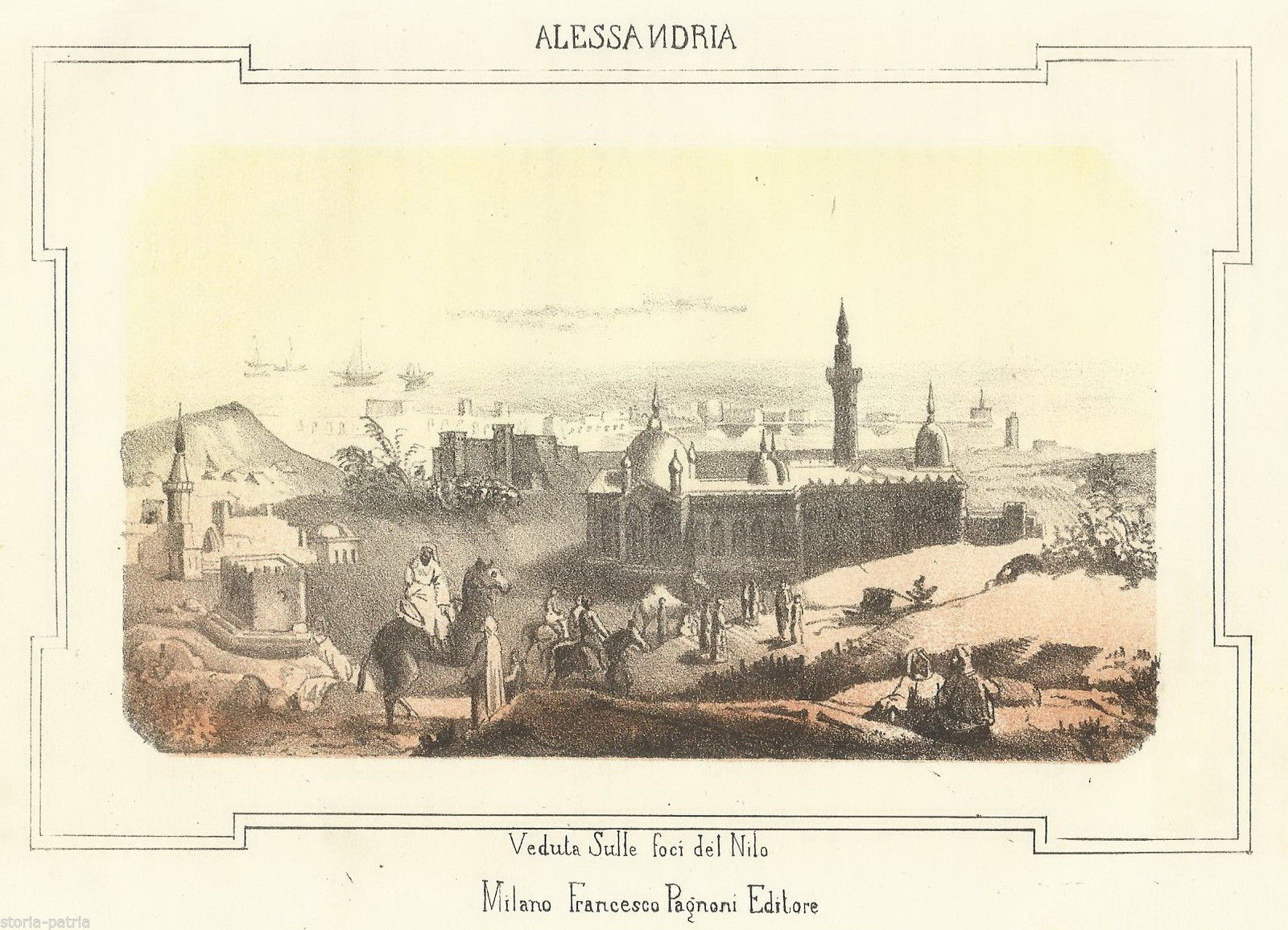 Egitto, Nilo, Alessandria, Animata Veduta Panoramica, Monumenti E Palazzi, Lito, 800 immagine 1