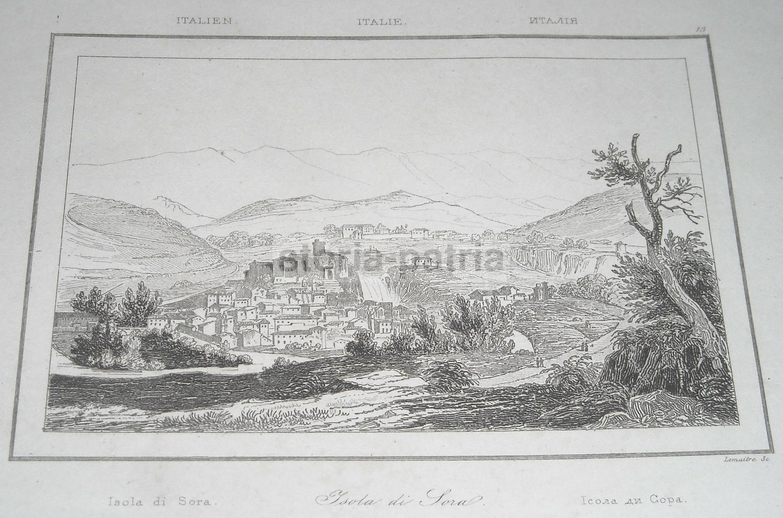 Isola Di Sora, Bella Veduta Panoramica, Antica Incisione Dell800, Decorativa, Paese immagine 2