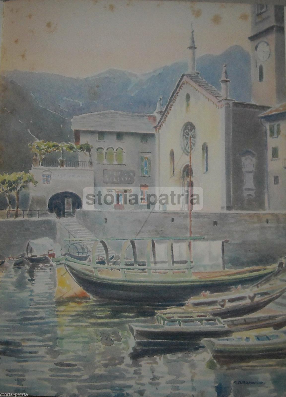 Lombardia, Lago Di Como, Porto A Torno, Bella Veduta Con Barche, Artistica Stampa immagine 1