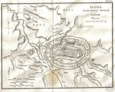 Militaria, Fortificazioni, Antica Mappa Topografica, Alesia, Incisione Dell800 immagine 1