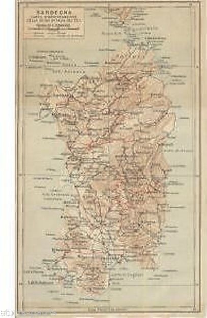 Sardegna, Mappa Geografica, Interessante Antica Mappa, Cartografia d'Epoca immagine 1