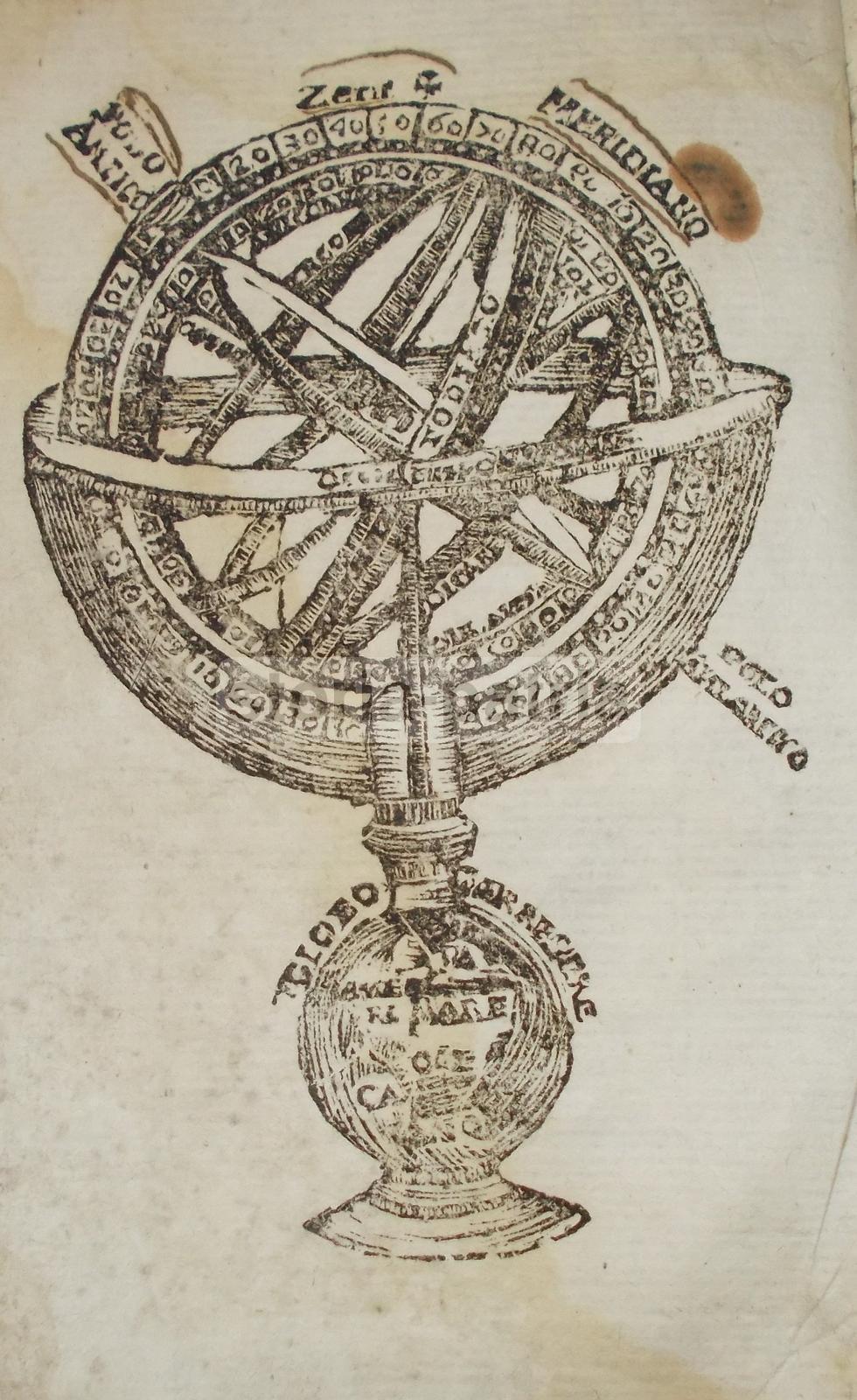 Sfera Armillare, Globo Terrestre, Zodiaco, Astrologia, Meridiani, Antica Incisione immagine 1